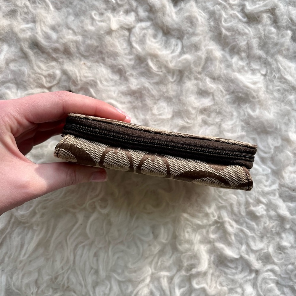 Brown Tan Logo Trifold Coach Style Gucci Look A Like Wallet Cardholder Signature - Picture 4 of 10